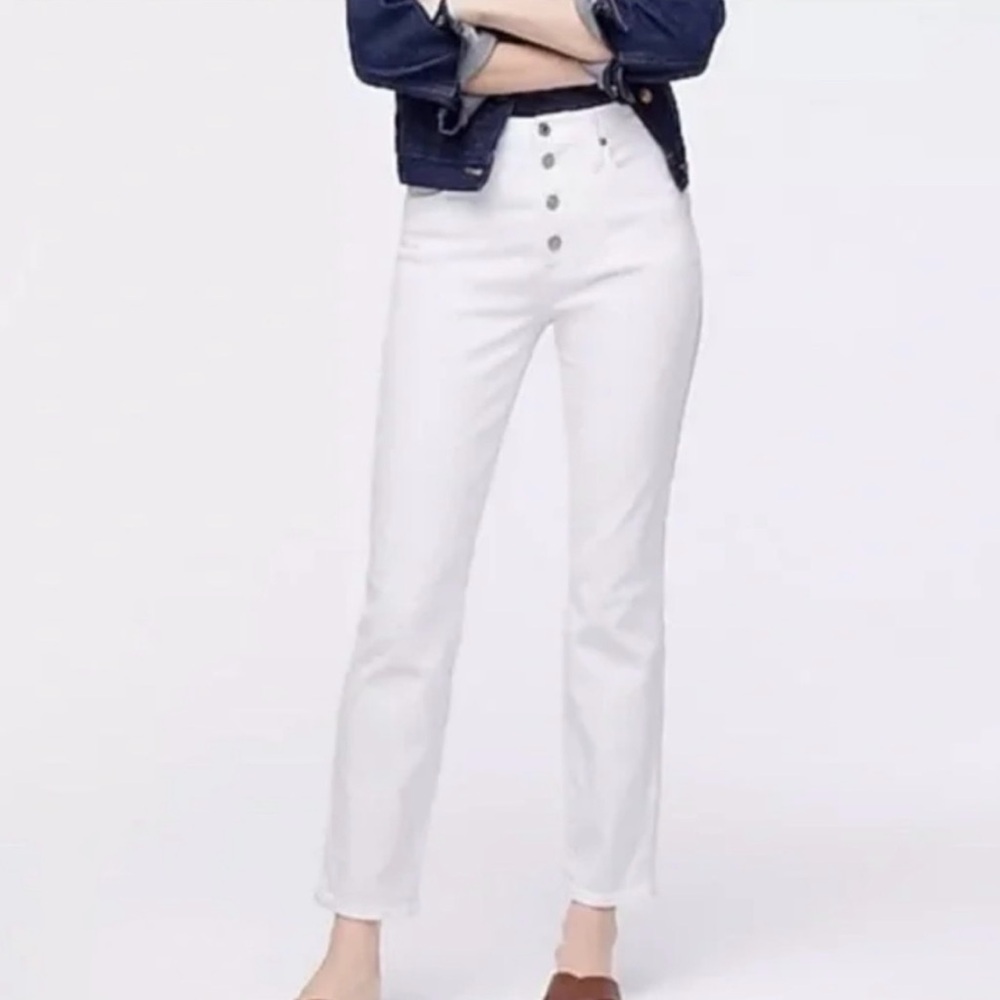 J Crew Vintage High Rise White Button Fly Jeans